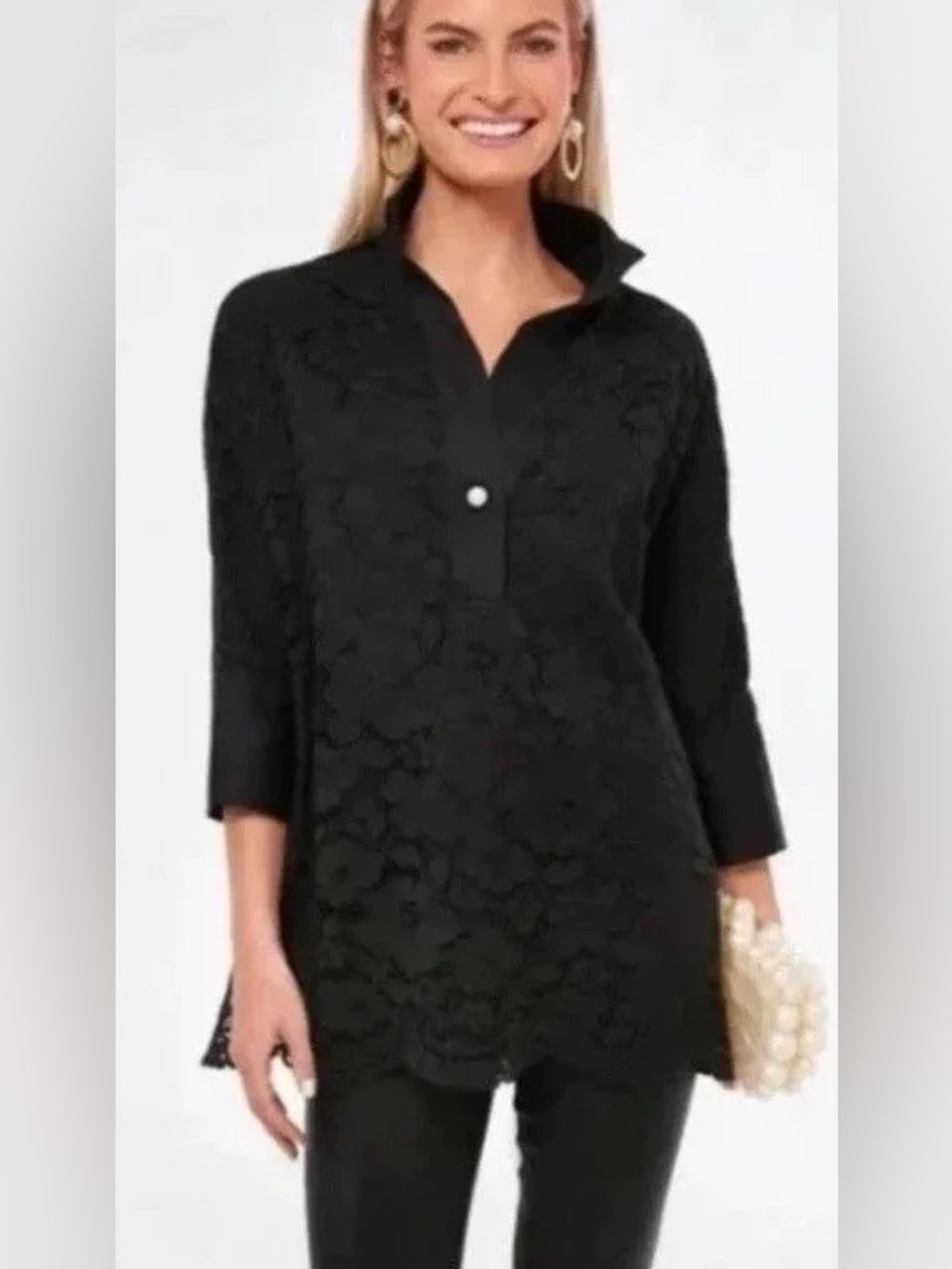 Tuckernuck Black Lace Tunic with Satin Trim